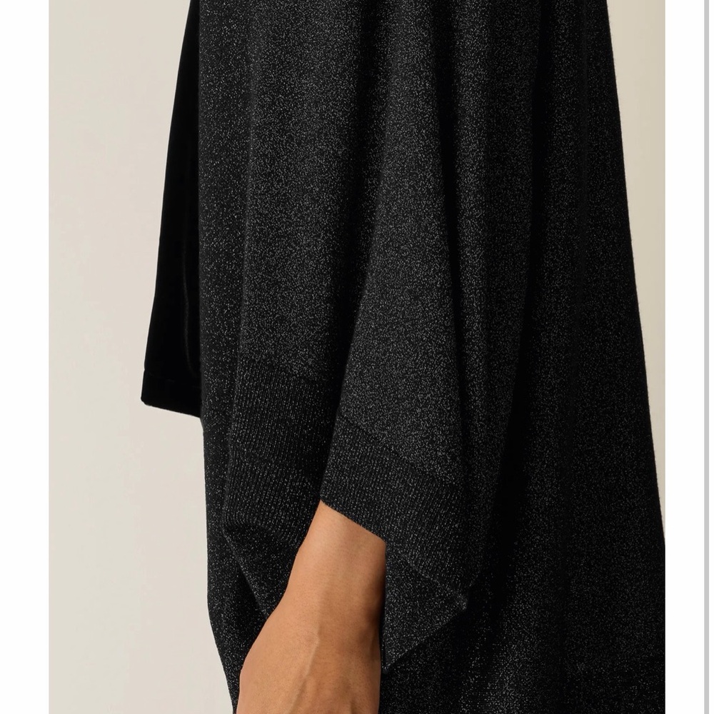 Eileen Fisher Black Shimmer Metallic Merino Wool Blend Wrap - Picture 5 of 8